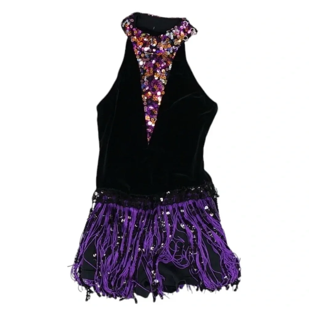 Weissman size SA black and purple velvet dress